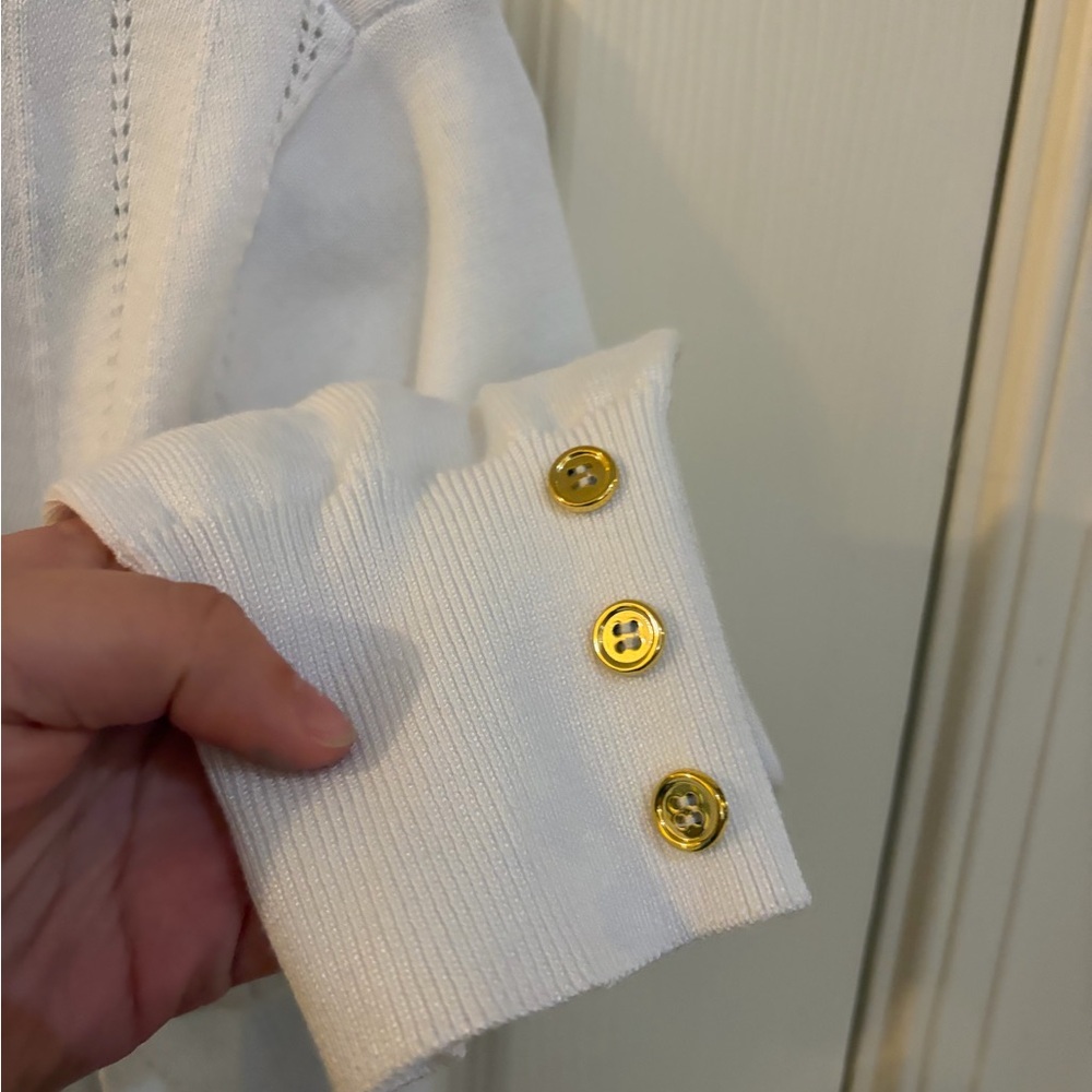 89th + Madison White Open Cardigan Gold Button Sleeve Size M Spring Lightweight - Picture 6 of 8